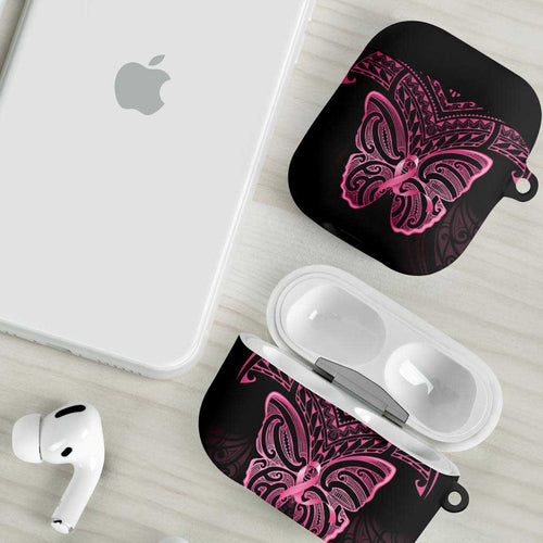 New Zealand Breast Cancer Awareness AirPods Case Maori Butterfly Pink Ribbon Black Version - Aussie Hoodie