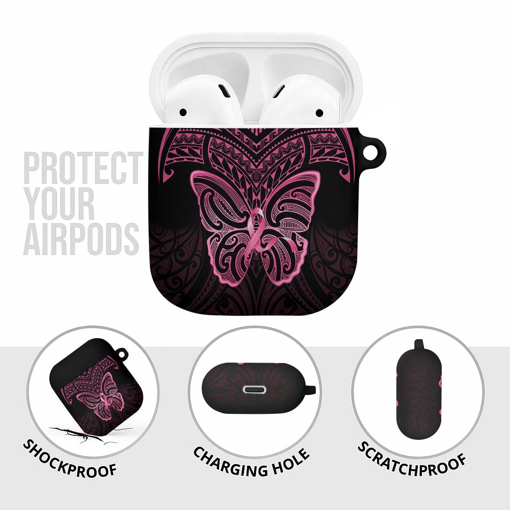 New Zealand Breast Cancer Awareness AirPods Case Maori Butterfly Pink Ribbon Black Version - Aussie Hoodie
