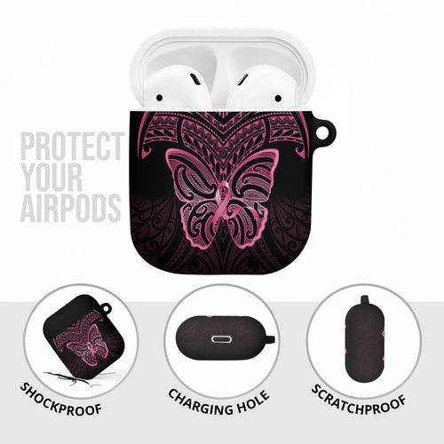 New Zealand Breast Cancer Awareness AirPods Case Maori Butterfly Pink Ribbon Black Version - Aussie Hoodie