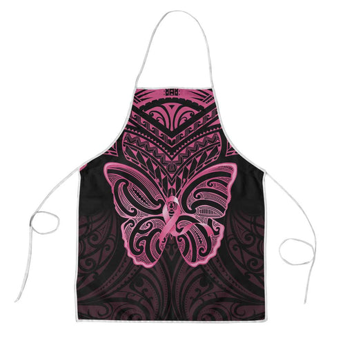 New Zealand Breast Cancer Awareness Apron Maori Butterfly Pink Ribbon Black Version - Aussie Hoodie