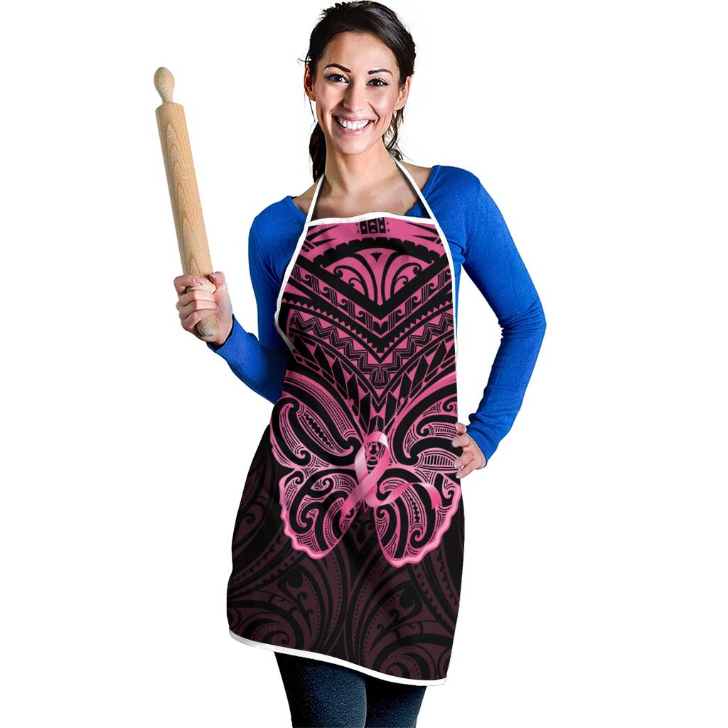 New Zealand Breast Cancer Awareness Apron Maori Butterfly Pink Ribbon Black Version - Aussie Hoodie