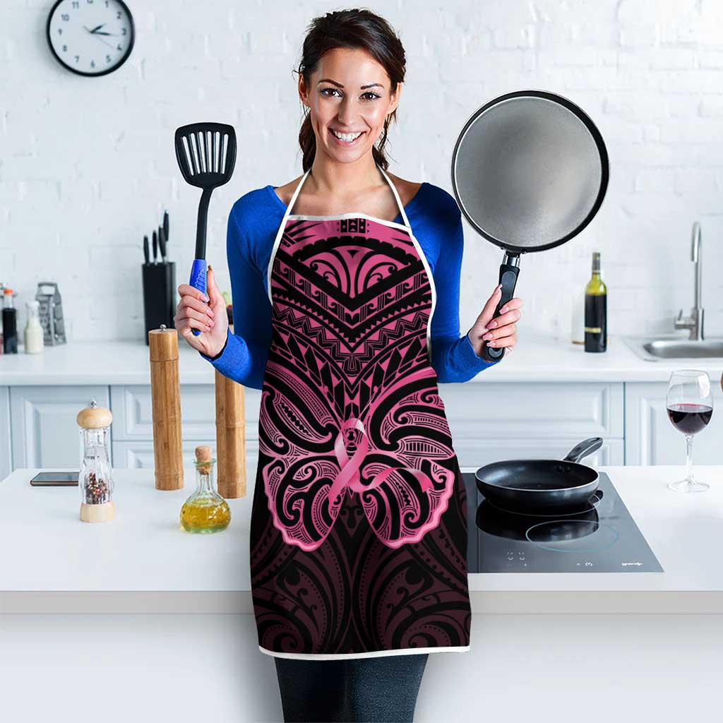 New Zealand Breast Cancer Awareness Apron Maori Butterfly Pink Ribbon Black Version - Aussie Hoodie