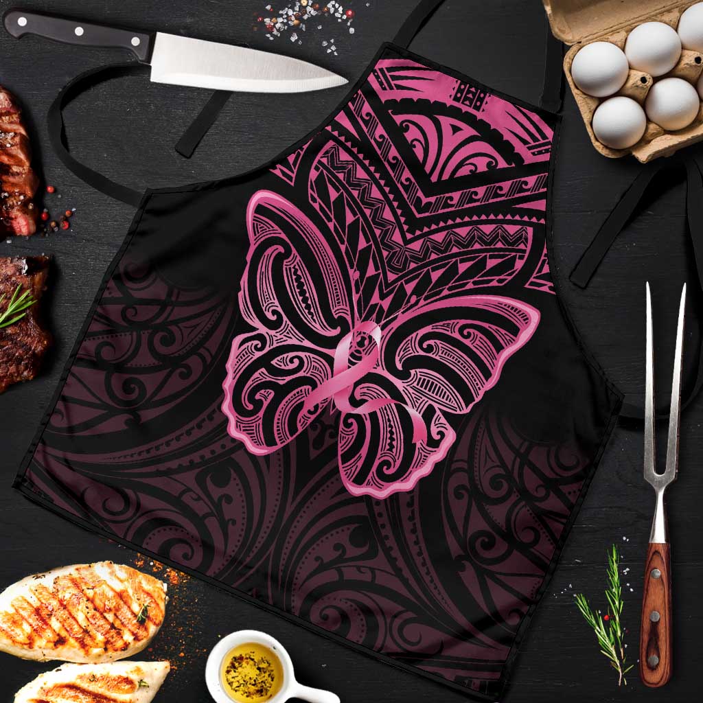 New Zealand Breast Cancer Awareness Apron Maori Butterfly Pink Ribbon Black Version - Aussie Hoodie