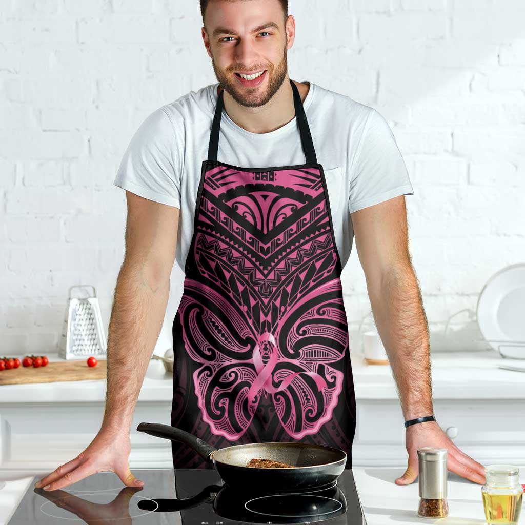New Zealand Breast Cancer Awareness Apron Maori Butterfly Pink Ribbon Black Version - Aussie Hoodie