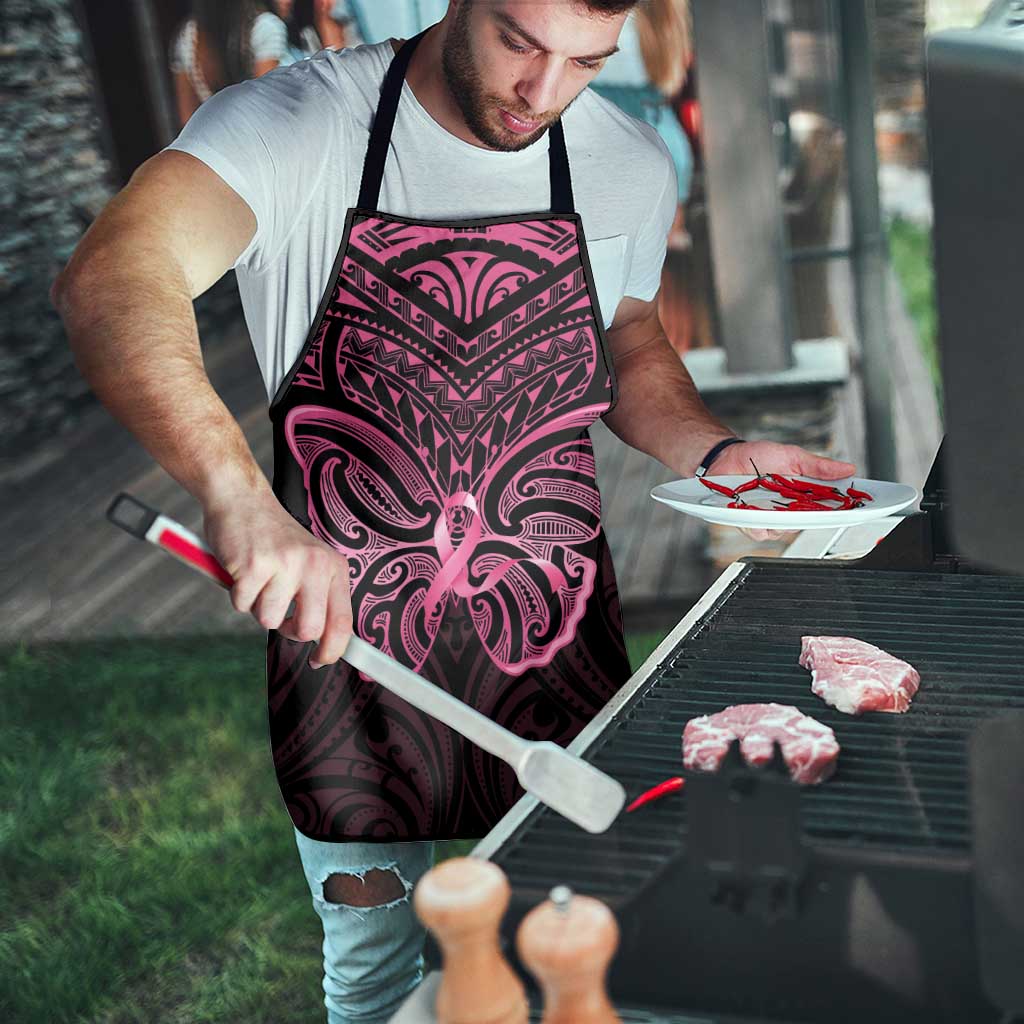 New Zealand Breast Cancer Awareness Apron Maori Butterfly Pink Ribbon Black Version - Aussie Hoodie