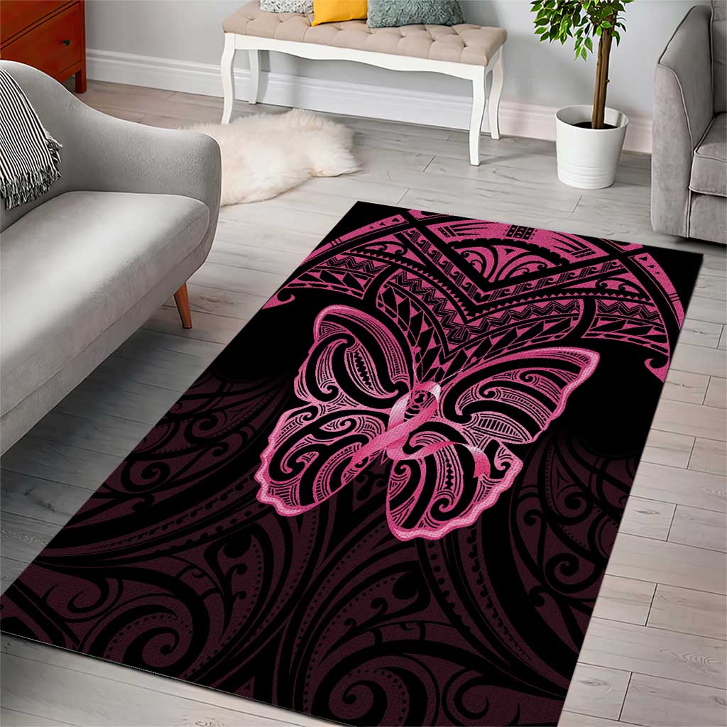 New Zealand Breast Cancer Awareness Area Rug Maori Butterfly Pink Ribbon Black Version - Aussie Hoodie