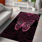 New Zealand Breast Cancer Awareness Area Rug Maori Butterfly Pink Ribbon Black Version - Aussie Hoodie