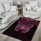 New Zealand Breast Cancer Awareness Area Rug Maori Butterfly Pink Ribbon Black Version - Aussie Hoodie