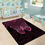 New Zealand Breast Cancer Awareness Area Rug Maori Butterfly Pink Ribbon Black Version - Aussie Hoodie