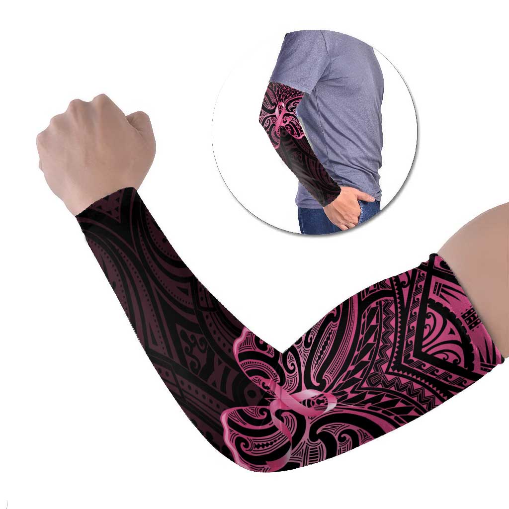 New Zealand Breast Cancer Awareness Arm Sleeves Maori Butterfly Pink Ribbon Black Version - Aussie Hoodie