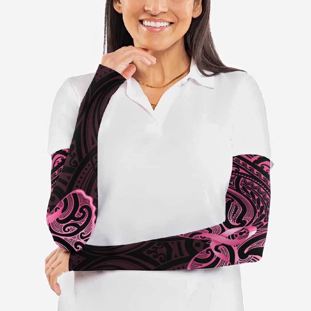 New Zealand Breast Cancer Awareness Arm Sleeves Maori Butterfly Pink Ribbon Black Version - Aussie Hoodie