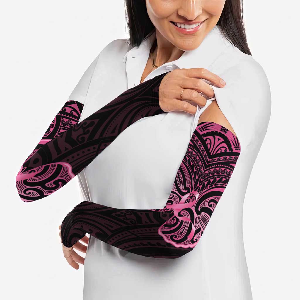 New Zealand Breast Cancer Awareness Arm Sleeves Maori Butterfly Pink Ribbon Black Version - Aussie Hoodie