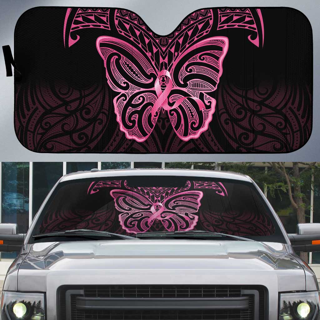 New Zealand Breast Cancer Awareness Auto Sun Shade Maori Butterfly Pink Ribbon Black Version - Aussie Hoodie