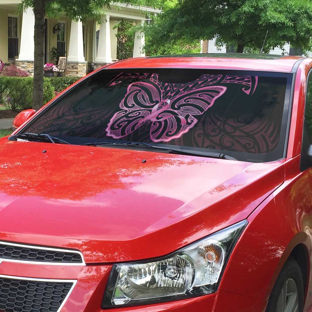 New Zealand Breast Cancer Awareness Auto Sun Shade Maori Butterfly Pink Ribbon Black Version - Aussie Hoodie