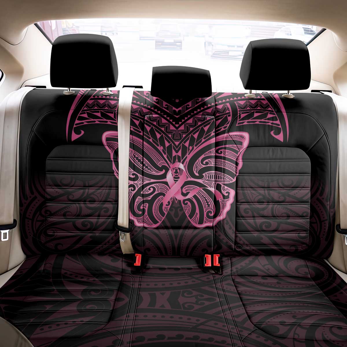 New Zealand Breast Cancer Awareness Back Car Seat Cover Maori Butterfly Pink Ribbon Black Version - Aussie Hoodie