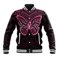 New Zealand Breast Cancer Awareness Baseball Jacket Maori Butterfly Pink Ribbon Black Version - Aussie Hoodie