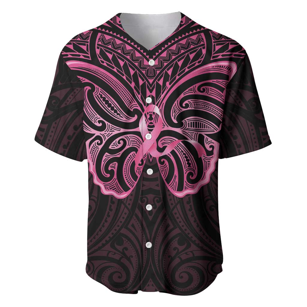 New Zealand Breast Cancer Awareness Baseball Jersey Maori Butterfly Pink Ribbon Black Version - Aussie Hoodie