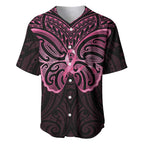 New Zealand Breast Cancer Awareness Baseball Jersey Maori Butterfly Pink Ribbon Black Version - Aussie Hoodie