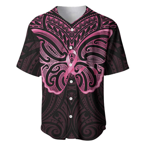 New Zealand Breast Cancer Awareness Baseball Jersey Maori Butterfly Pink Ribbon Black Version - Aussie Hoodie