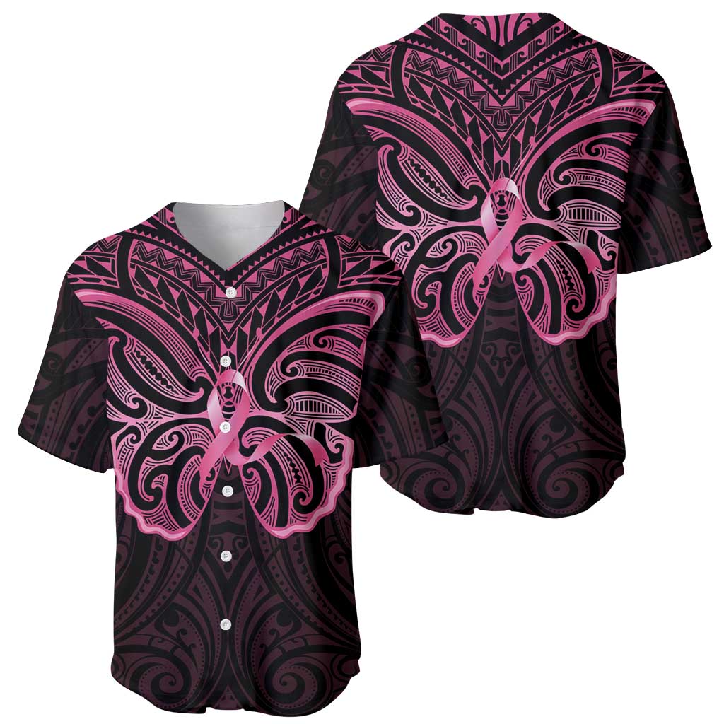 New Zealand Breast Cancer Awareness Baseball Jersey Maori Butterfly Pink Ribbon Black Version - Aussie Hoodie