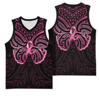New Zealand Breast Cancer Awareness Basketball Jersey Maori Butterfly Pink Ribbon Black Version - Aussie Hoodie