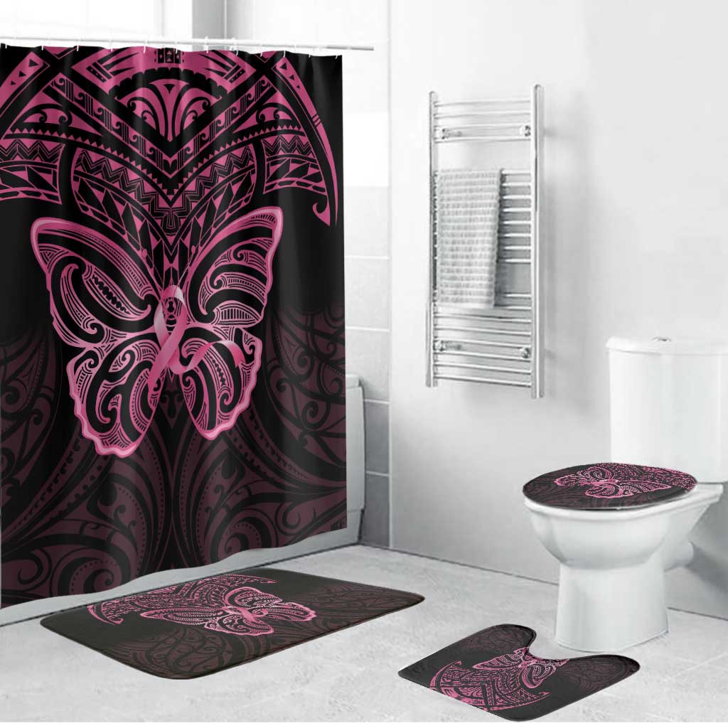 New Zealand Breast Cancer Awareness Bathroom Set Maori Butterfly Pink Ribbon Black Version - Aussie Hoodie
