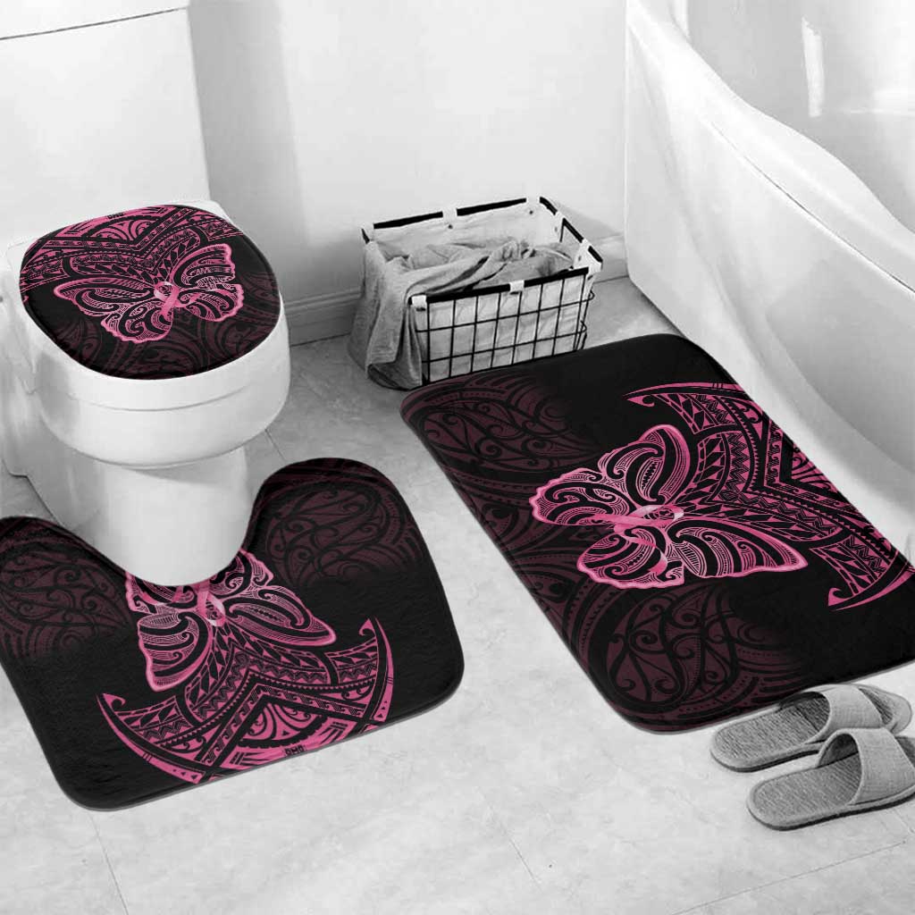 New Zealand Breast Cancer Awareness Bathroom Set Maori Butterfly Pink Ribbon Black Version - Aussie Hoodie