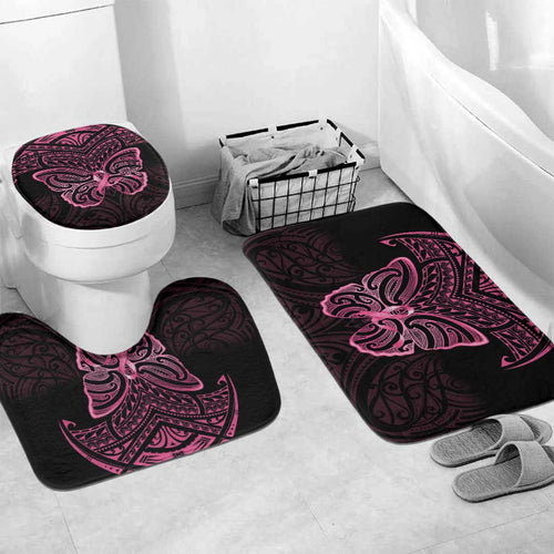 New Zealand Breast Cancer Awareness Bathroom Set Maori Butterfly Pink Ribbon Black Version - Aussie Hoodie