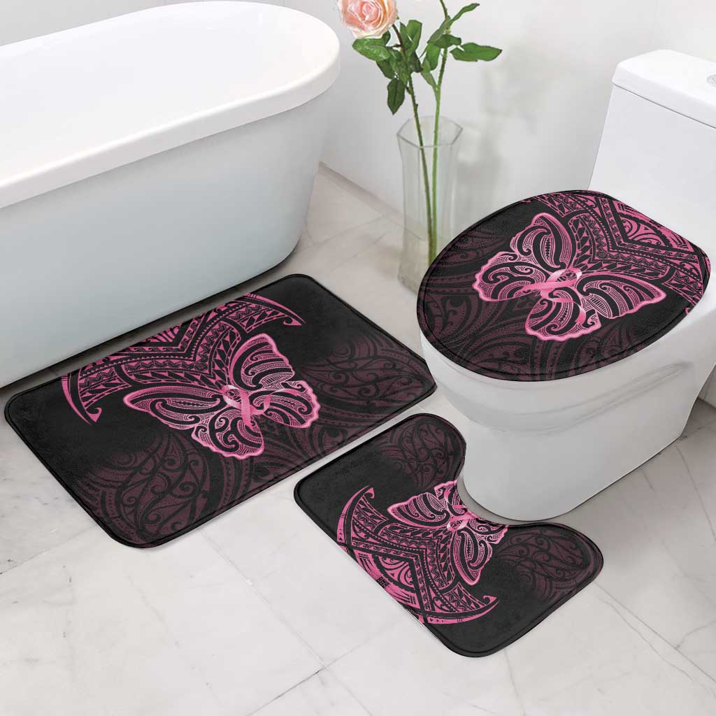 New Zealand Breast Cancer Awareness Bathroom Set Maori Butterfly Pink Ribbon Black Version - Aussie Hoodie