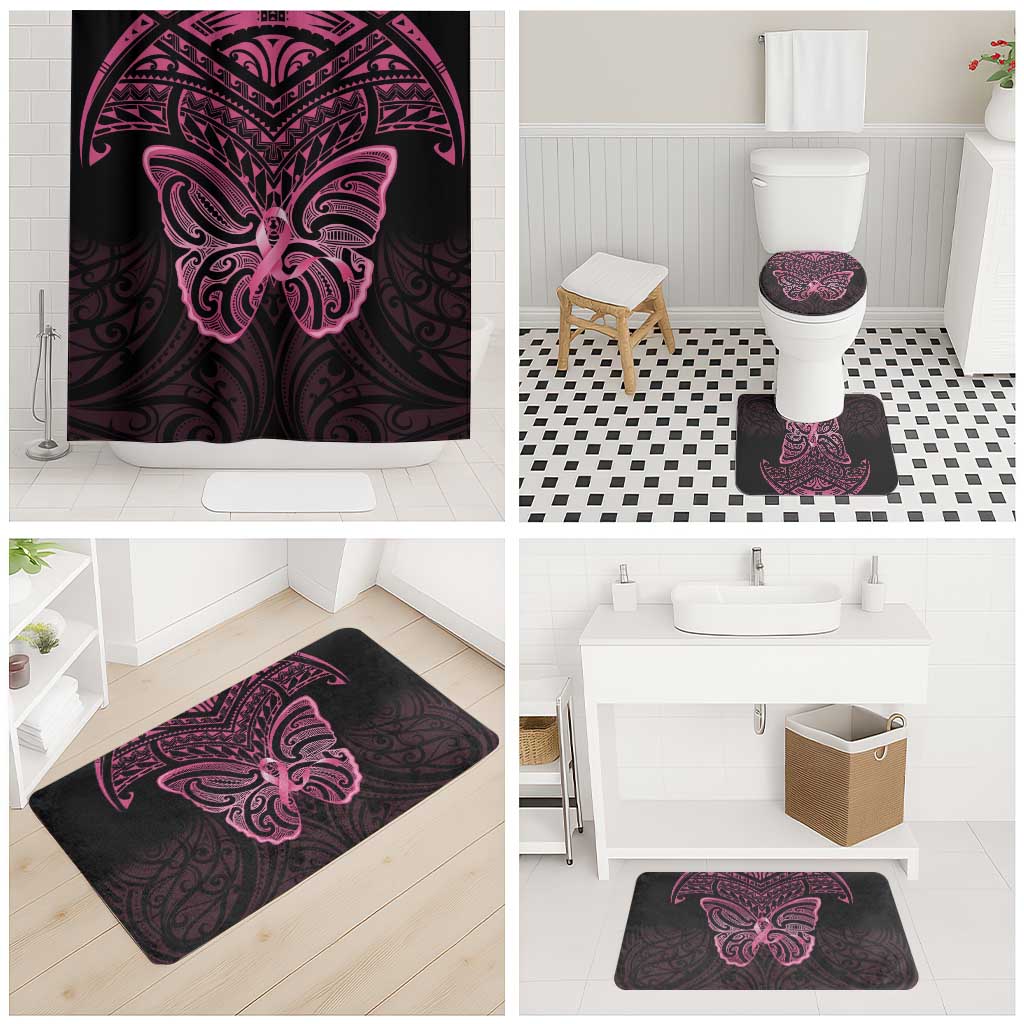 New Zealand Breast Cancer Awareness Bathroom Set Maori Butterfly Pink Ribbon Black Version - Aussie Hoodie
