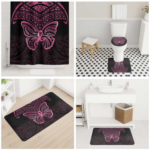 New Zealand Breast Cancer Awareness Bathroom Set Maori Butterfly Pink Ribbon Black Version - Aussie Hoodie