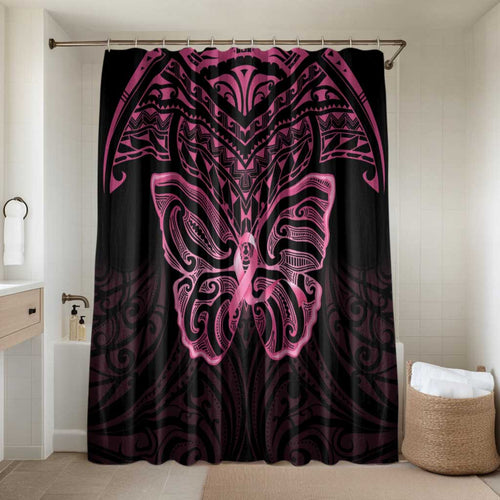 New Zealand Breast Cancer Awareness Bathroom Set Maori Butterfly Pink Ribbon Black Version - Aussie Hoodie