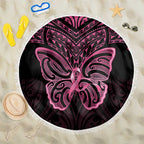 New Zealand Breast Cancer Awareness Beach Blanket Maori Butterfly Pink Ribbon Black Version - Aussie Hoodie
