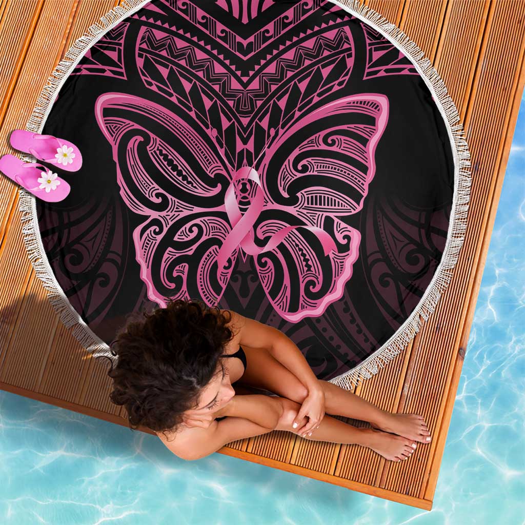 New Zealand Breast Cancer Awareness Beach Blanket Maori Butterfly Pink Ribbon Black Version - Aussie Hoodie