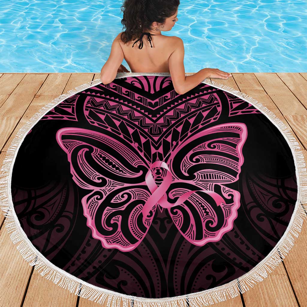 New Zealand Breast Cancer Awareness Beach Blanket Maori Butterfly Pink Ribbon Black Version - Aussie Hoodie