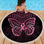 New Zealand Breast Cancer Awareness Beach Blanket Maori Butterfly Pink Ribbon Black Version - Aussie Hoodie