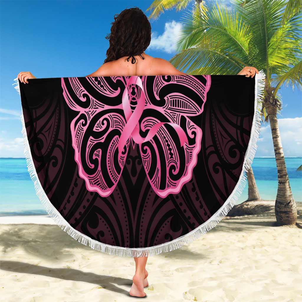 New Zealand Breast Cancer Awareness Beach Blanket Maori Butterfly Pink Ribbon Black Version - Aussie Hoodie