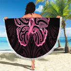 New Zealand Breast Cancer Awareness Beach Blanket Maori Butterfly Pink Ribbon Black Version - Aussie Hoodie