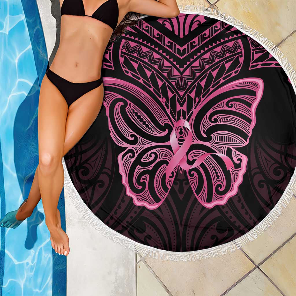 New Zealand Breast Cancer Awareness Beach Blanket Maori Butterfly Pink Ribbon Black Version - Aussie Hoodie