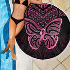 New Zealand Breast Cancer Awareness Beach Blanket Maori Butterfly Pink Ribbon Black Version - Aussie Hoodie