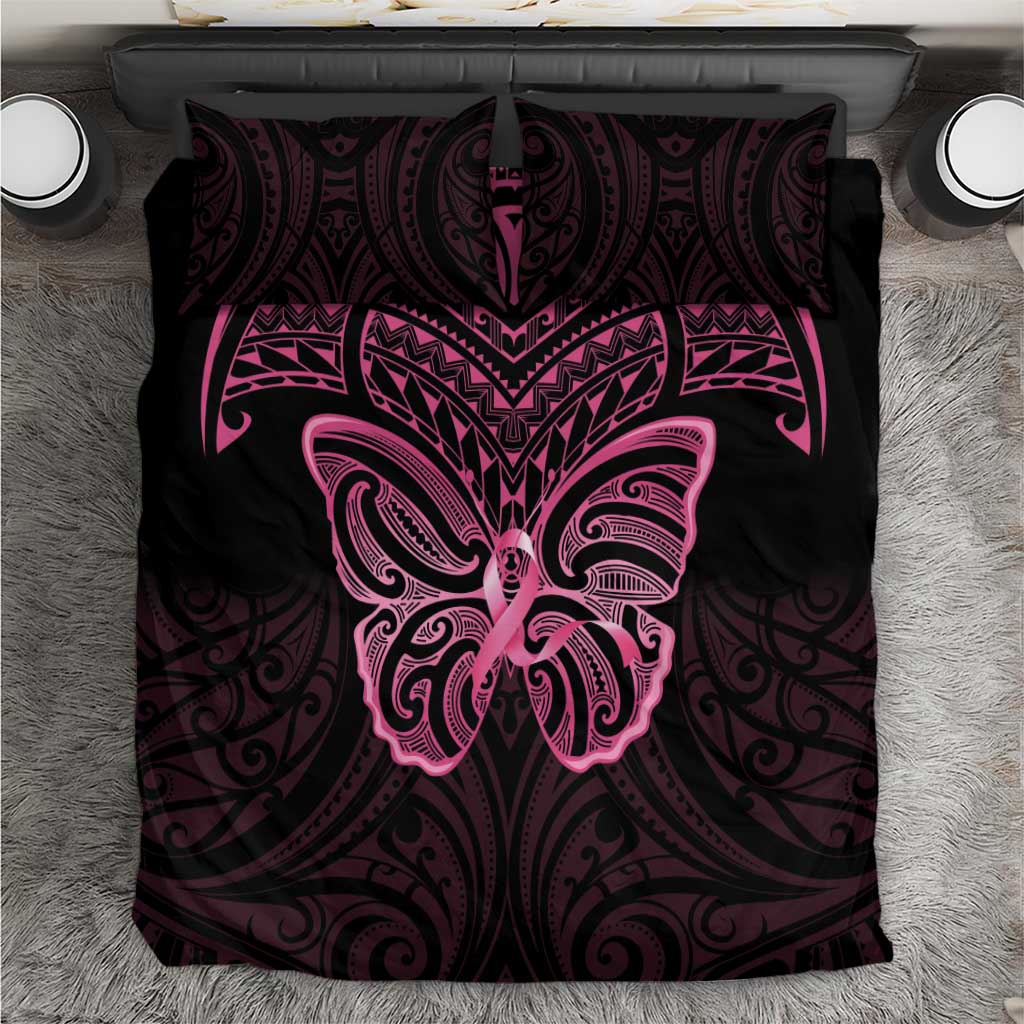 New Zealand Breast Cancer Awareness Bedding Set Maori Butterfly Pink Ribbon Black Version - Aussie Hoodie