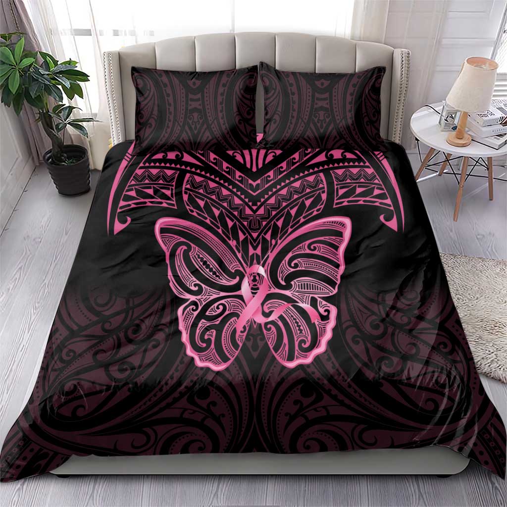 New Zealand Breast Cancer Awareness Bedding Set Maori Butterfly Pink Ribbon Black Version - Aussie Hoodie