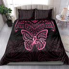 New Zealand Breast Cancer Awareness Bedding Set Maori Butterfly Pink Ribbon Black Version - Aussie Hoodie