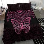 New Zealand Breast Cancer Awareness Bedding Set Maori Butterfly Pink Ribbon Black Version - Aussie Hoodie