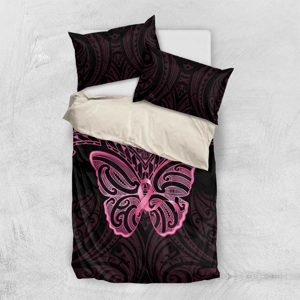New Zealand Breast Cancer Awareness Bedding Set Maori Butterfly Pink Ribbon Black Version - Aussie Hoodie
