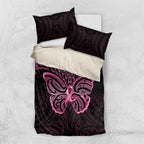 New Zealand Breast Cancer Awareness Bedding Set Maori Butterfly Pink Ribbon Black Version - Aussie Hoodie