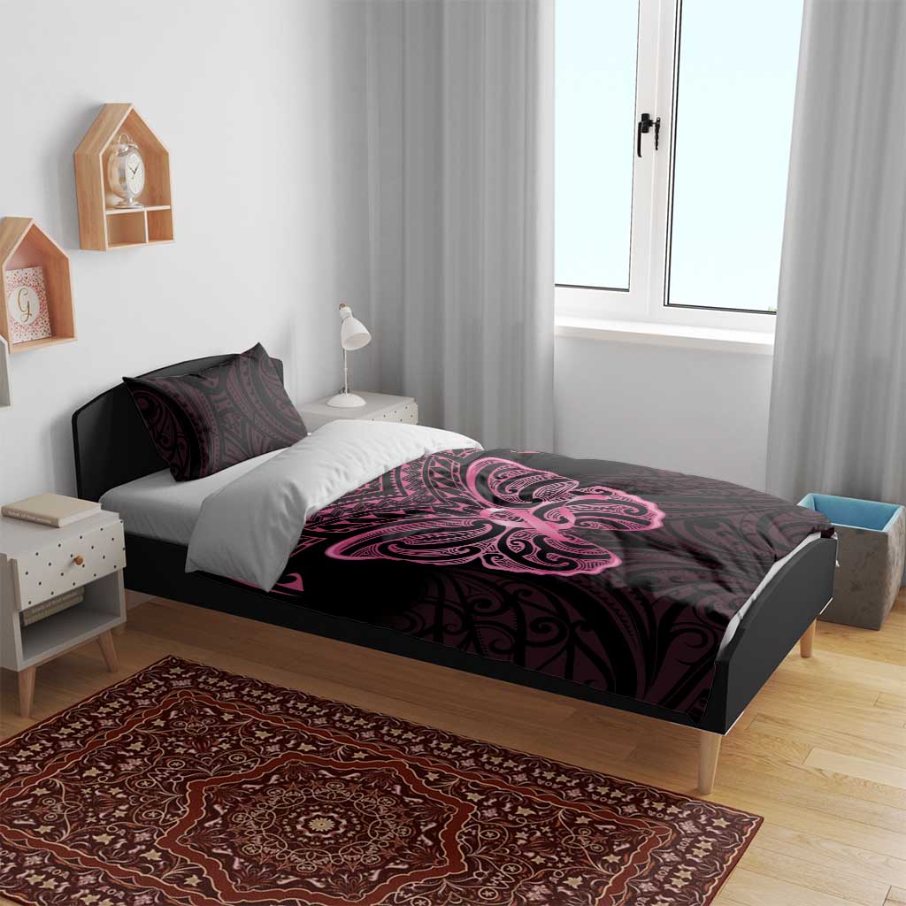 New Zealand Breast Cancer Awareness Bedding Set Maori Butterfly Pink Ribbon Black Version - Aussie Hoodie