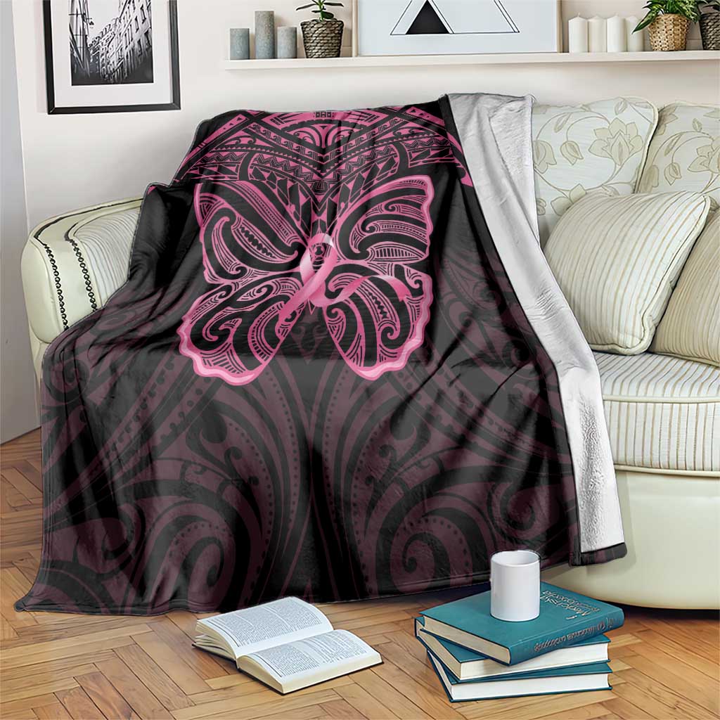 New Zealand Breast Cancer Awareness Blanket Maori Butterfly Pink Ribbon Black Version - Aussie Hoodie