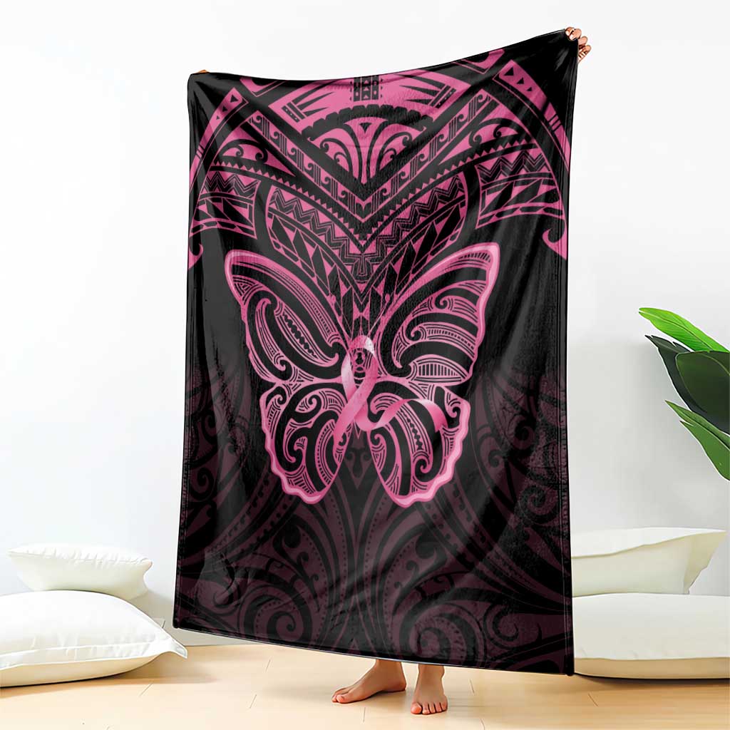 New Zealand Breast Cancer Awareness Blanket Maori Butterfly Pink Ribbon Black Version - Aussie Hoodie