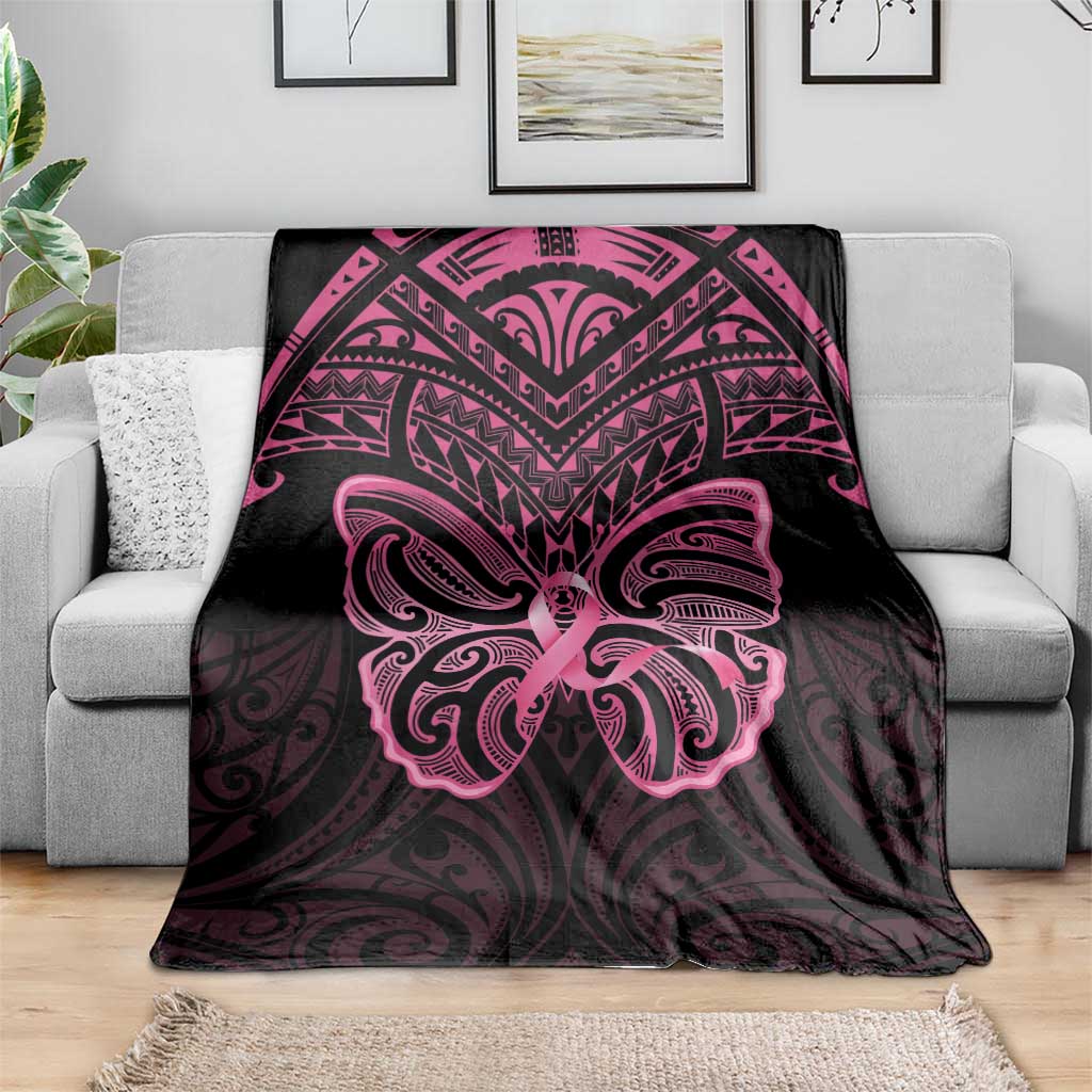 New Zealand Breast Cancer Awareness Blanket Maori Butterfly Pink Ribbon Black Version - Aussie Hoodie